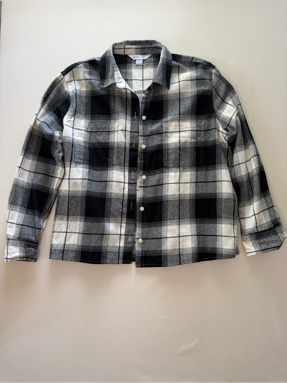 Old Navy Black and White Plaid Boyfriend Shirt